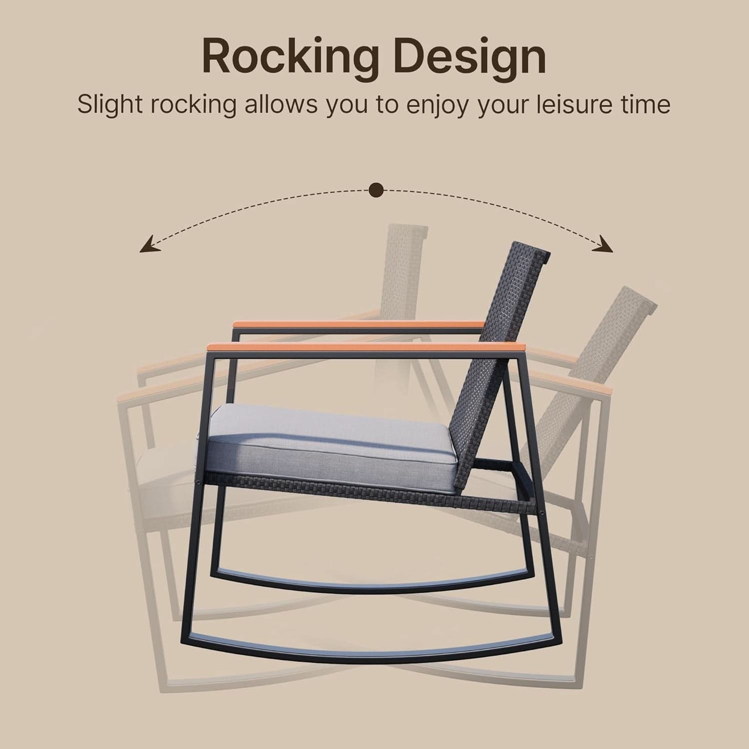 Outdoor Rocking Bistro Set With Cushions And Glass Table