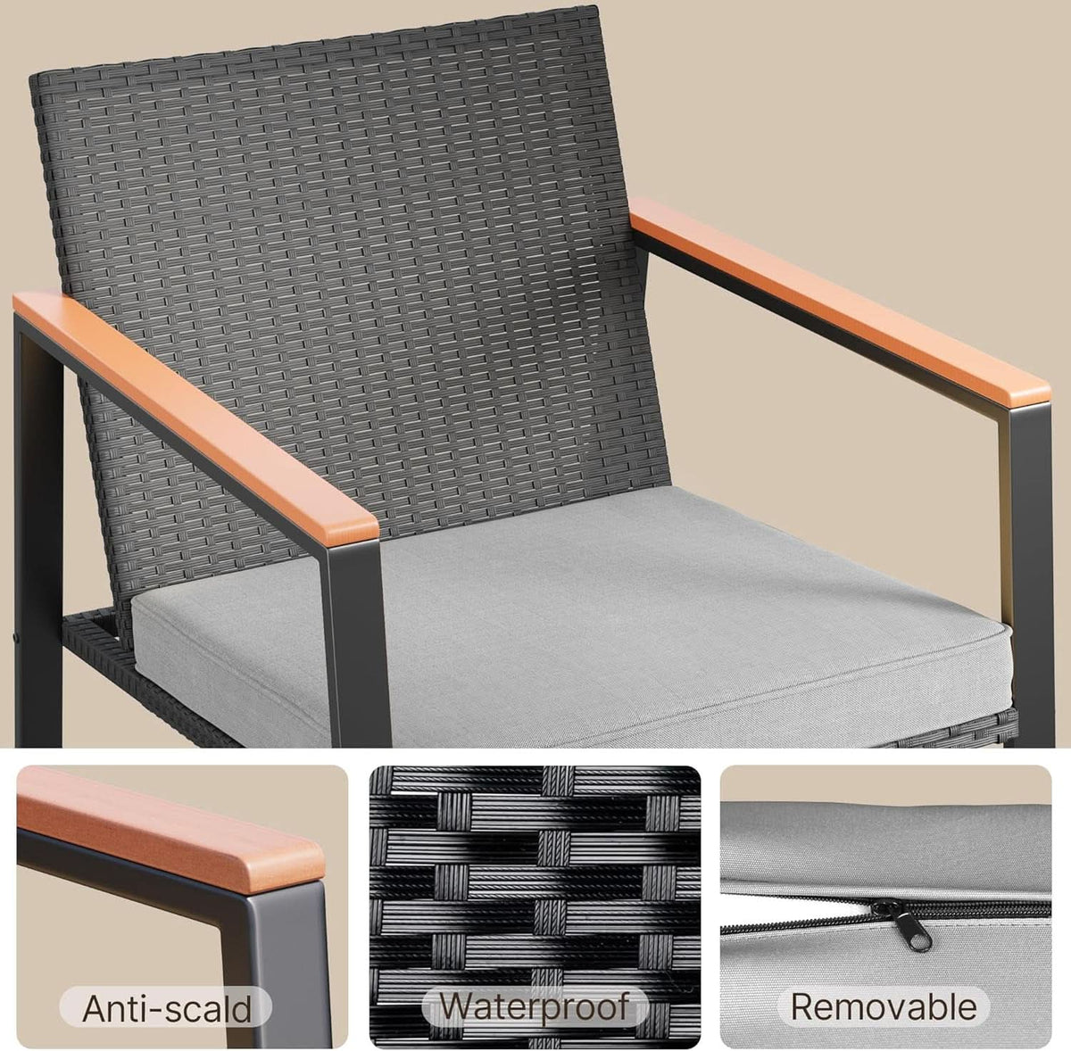 Outdoor Rocking Bistro Set With Cushions And Glass Table