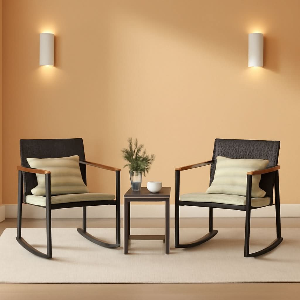 Outdoor Rocking Bistro Set With Cushions And Glass Table