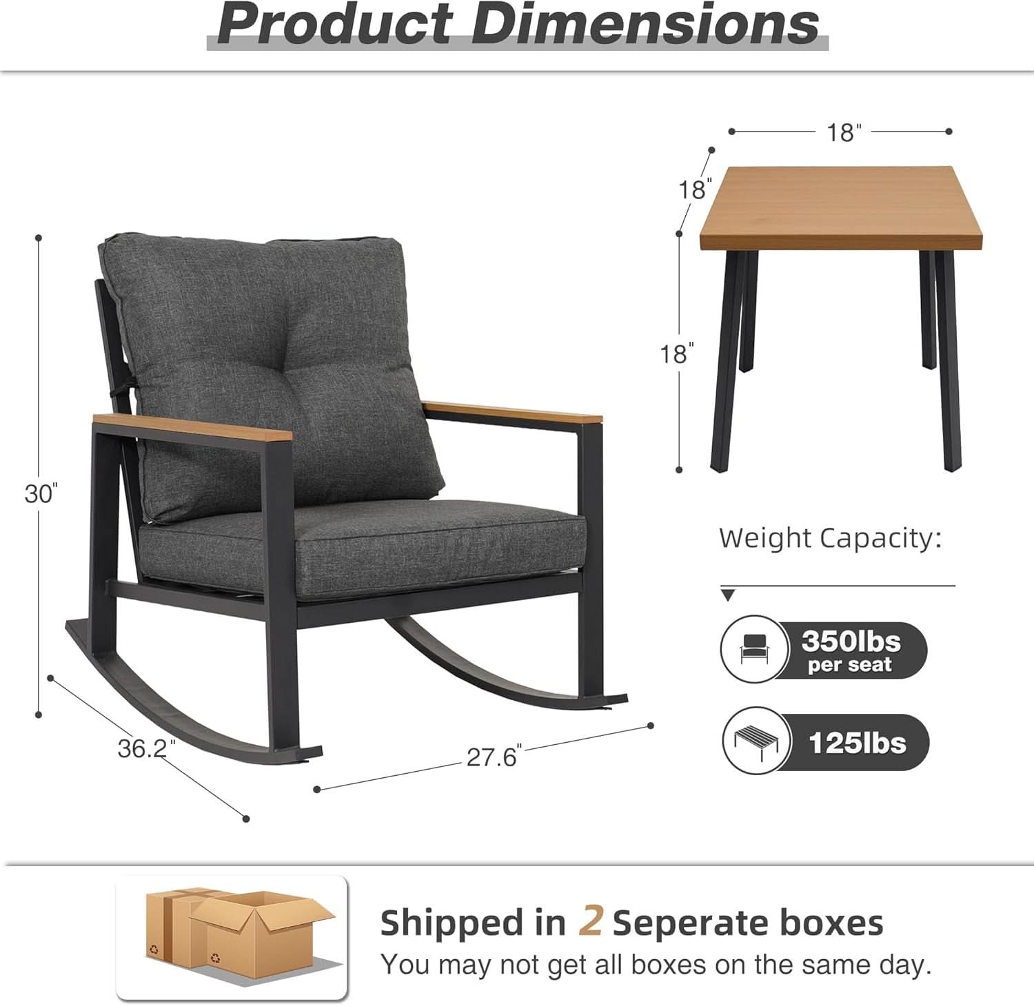Outdoor Rocking Bistro Set with Thick Cushions