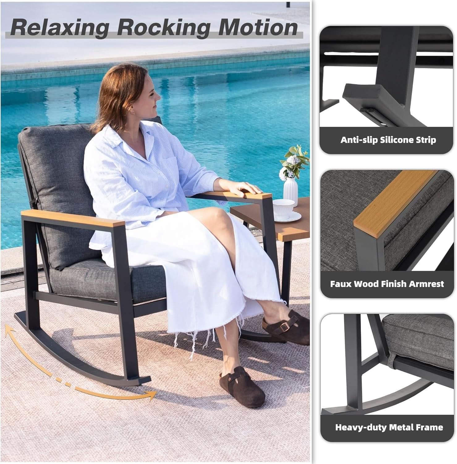 Outdoor Rocking Bistro Set with Thick Cushions