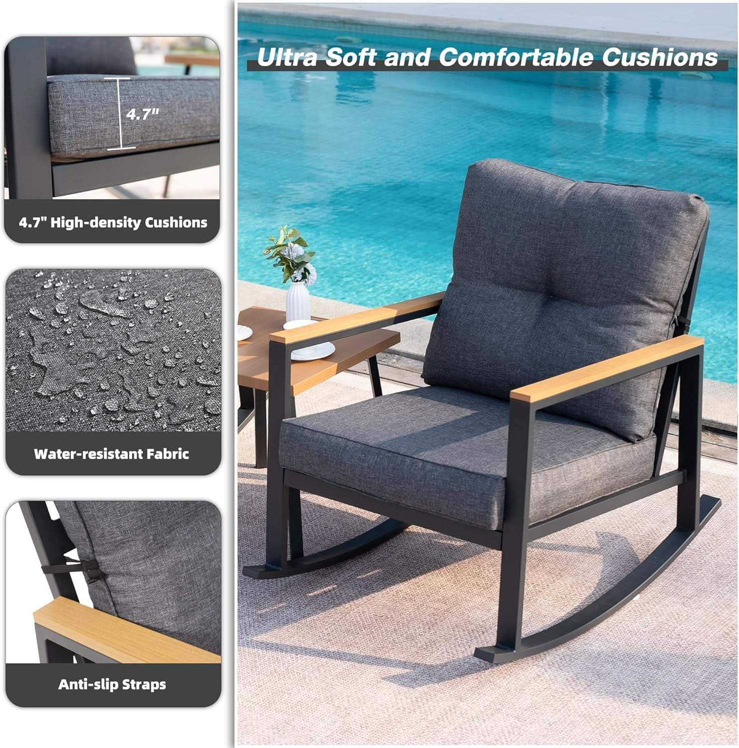 Outdoor Rocking Bistro Set with Thick Cushions