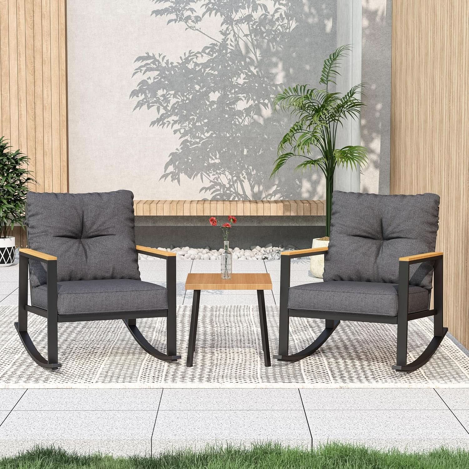 Outdoor Rocking Bistro Set with Thick Cushions