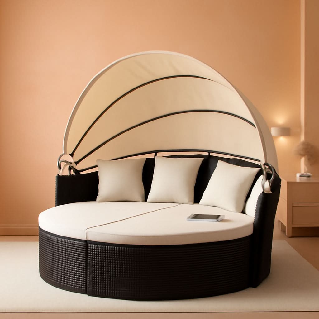 Outdoor Round Daybed With Canopy Wicker Patio Sofa