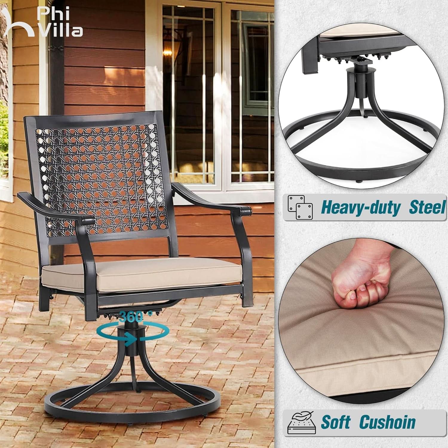 Outdoor Round Dining Table Set For Four With Swivel Chairs