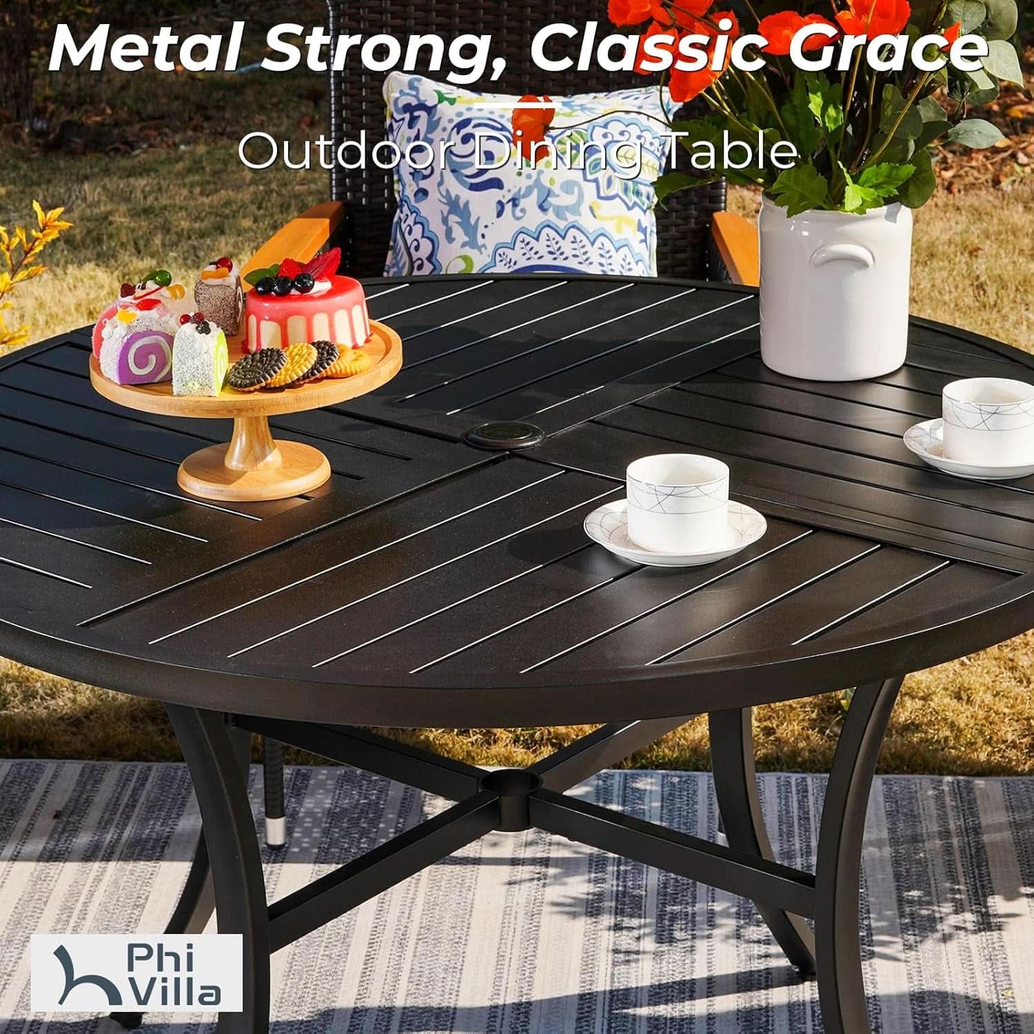 Outdoor Round Dining Table Set For Four With Swivel Chairs