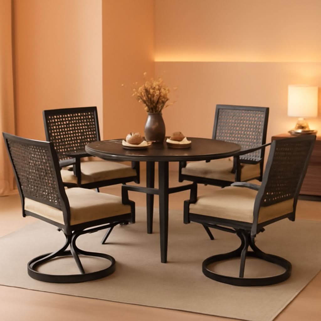 Outdoor Round Dining Table Set For Four With Swivel Chairs
