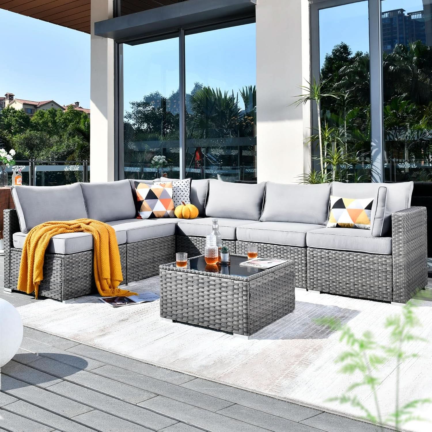 Outdoor Seven Piece Conversation Set with Coffee Table