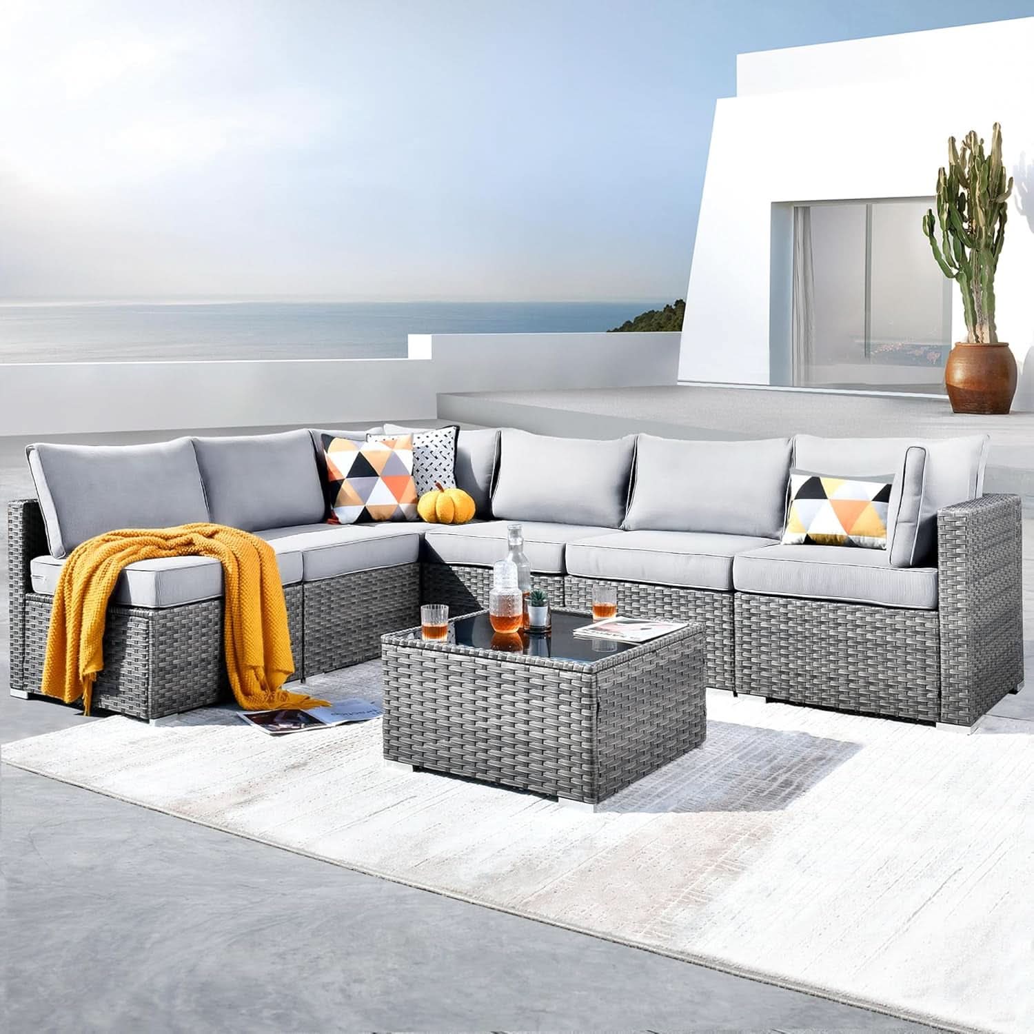 Outdoor Seven Piece Conversation Set with Coffee Table