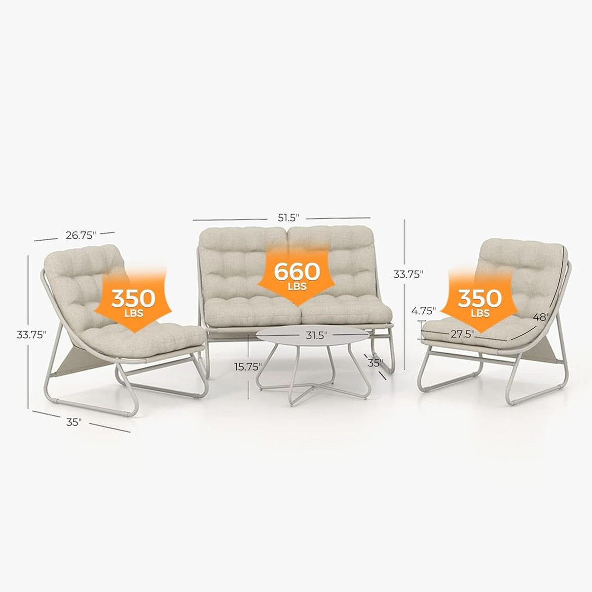 Outdoor Sofa Set For 4 With Thick Olefin Cushions Beige