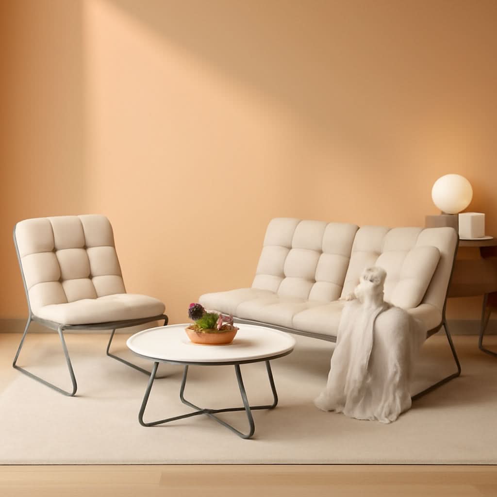 Outdoor Sofa Set For 4 With Thick Olefin Cushions Beige