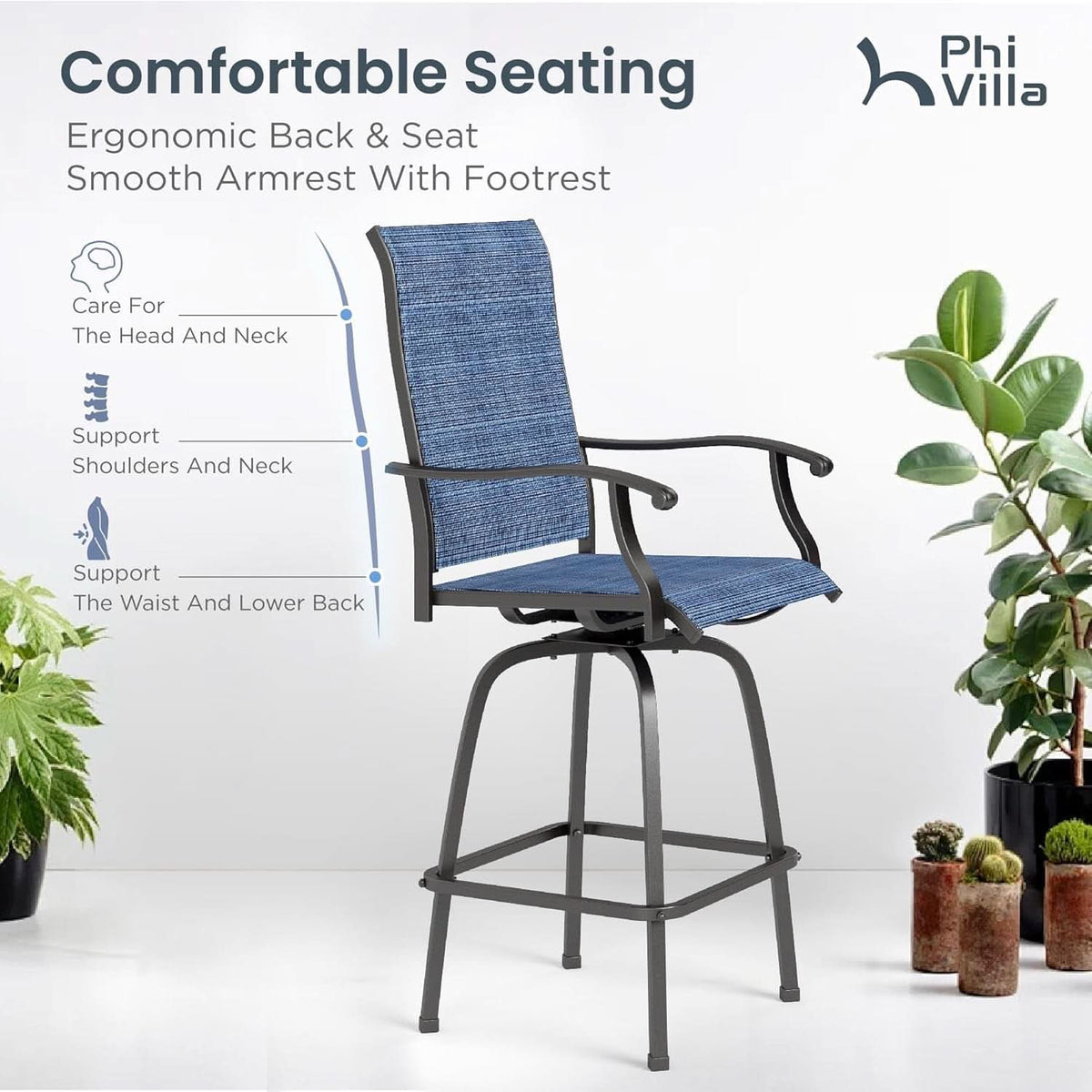Outdoor Swivel Bar Stools Blue Textilene Table And Chairs