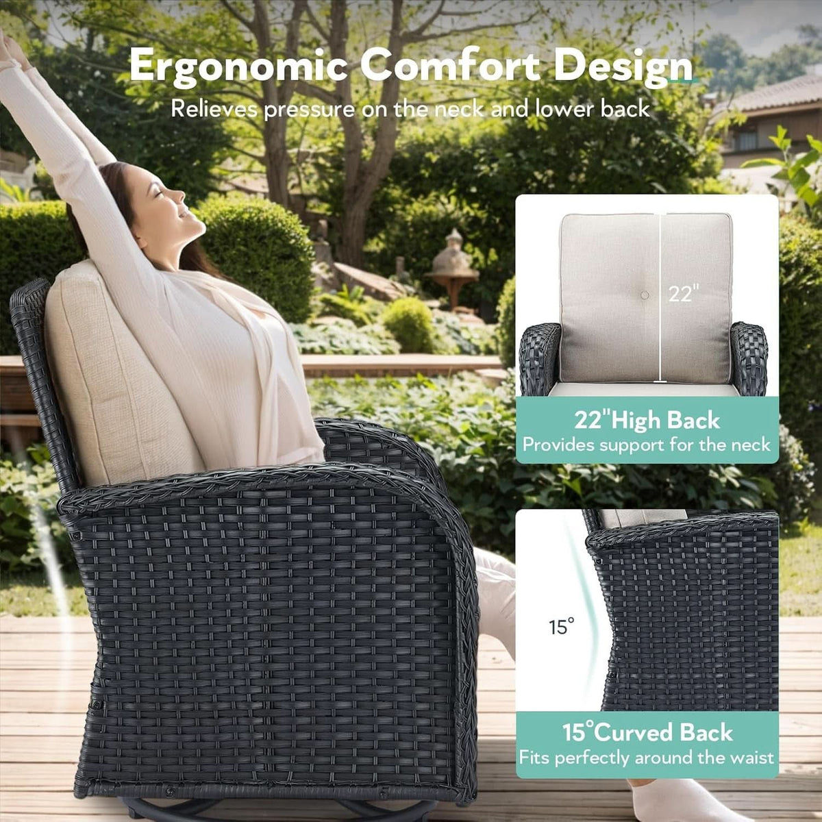 Outdoor Swivel Glider Rocker Chairs Set Of 4 Beige Cushions