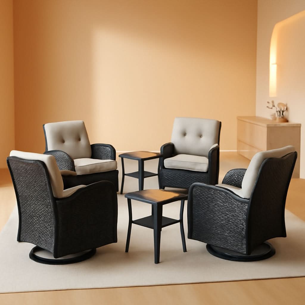 Outdoor Swivel Glider Rocker Chairs Set Of 4 Beige Cushions