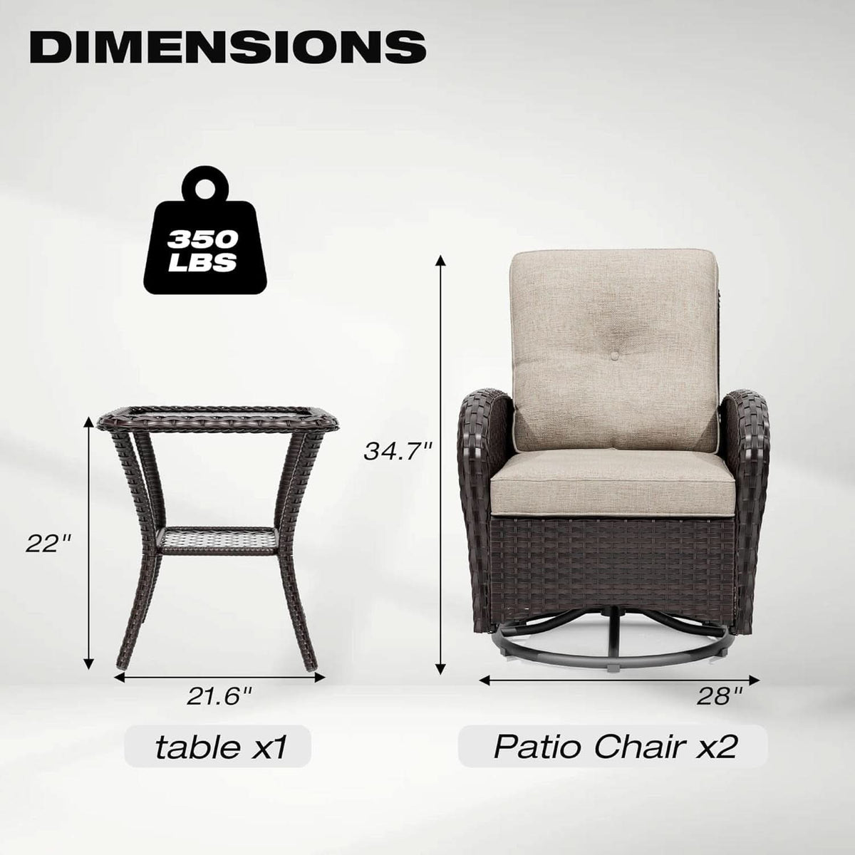 Outdoor Swivel Rocker Chairs 3 Piece Wicker Set Cushioned