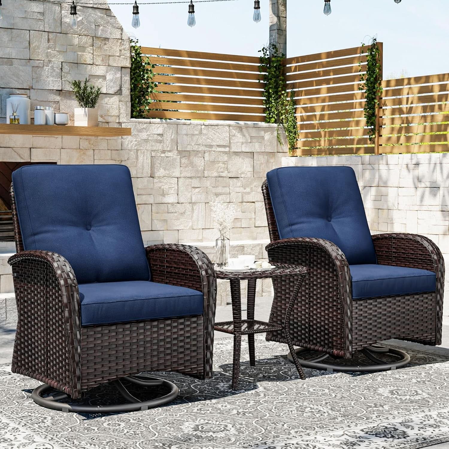 Outdoor Swivel Rocker Chairs Set with Cushions and Table