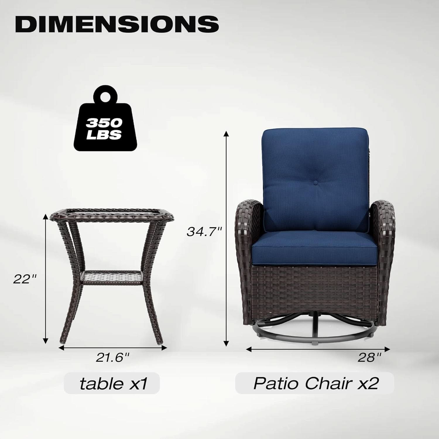 Outdoor Swivel Rocker Chairs Set with Cushions and Table