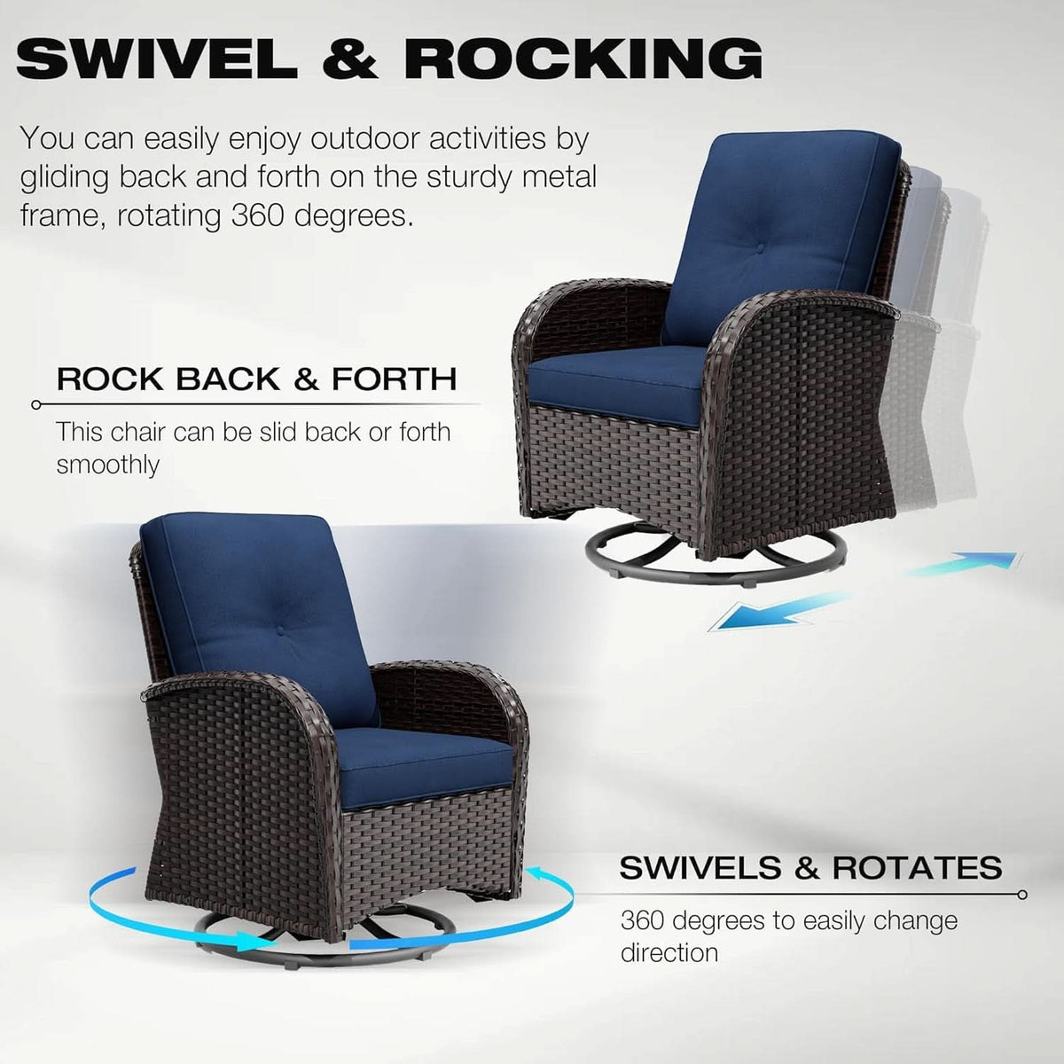 Outdoor Swivel Rocker Chairs Set with Cushions and Table