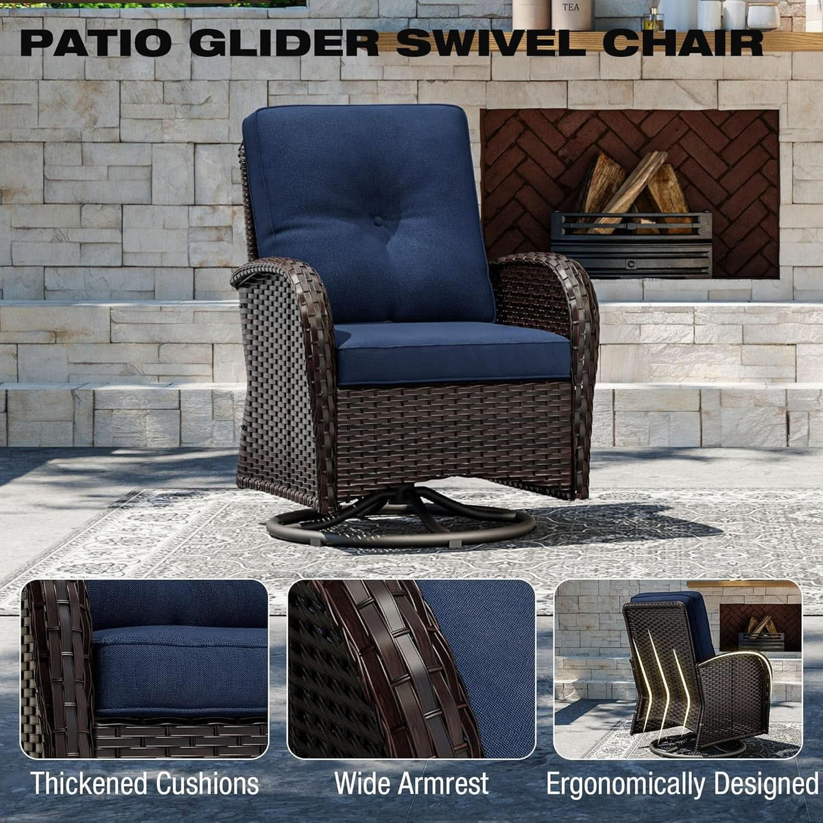 Outdoor Swivel Rocker Chairs Set with Cushions and Table