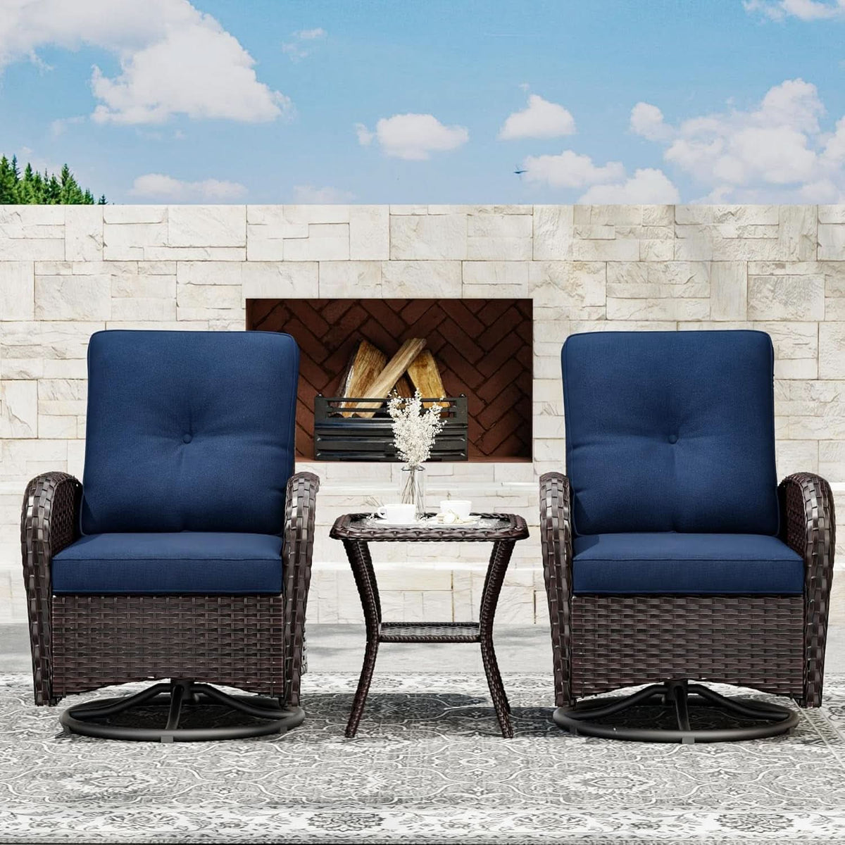Outdoor Swivel Rocker Chairs Set with Cushions and Table