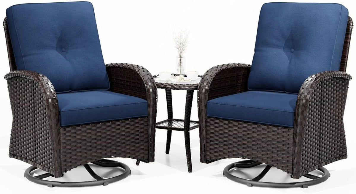 Outdoor Swivel Rocker Chairs Set with Cushions and Table