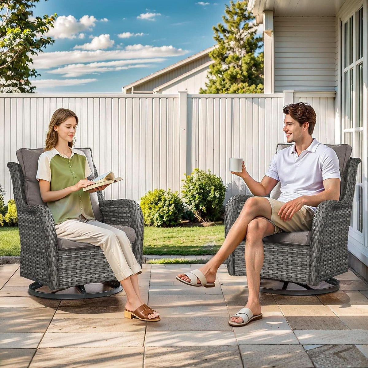 Outdoor Swivel Rocker Patio Chairs Set with Table