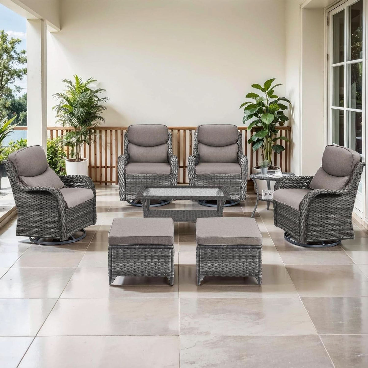 Outdoor Swivel Rocker Patio Chairs Set with Table