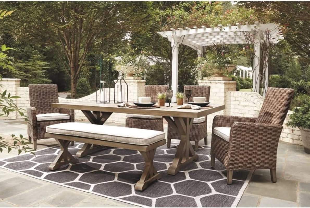 Outdoor Upholstered Dining Bench with All-Weather Foam