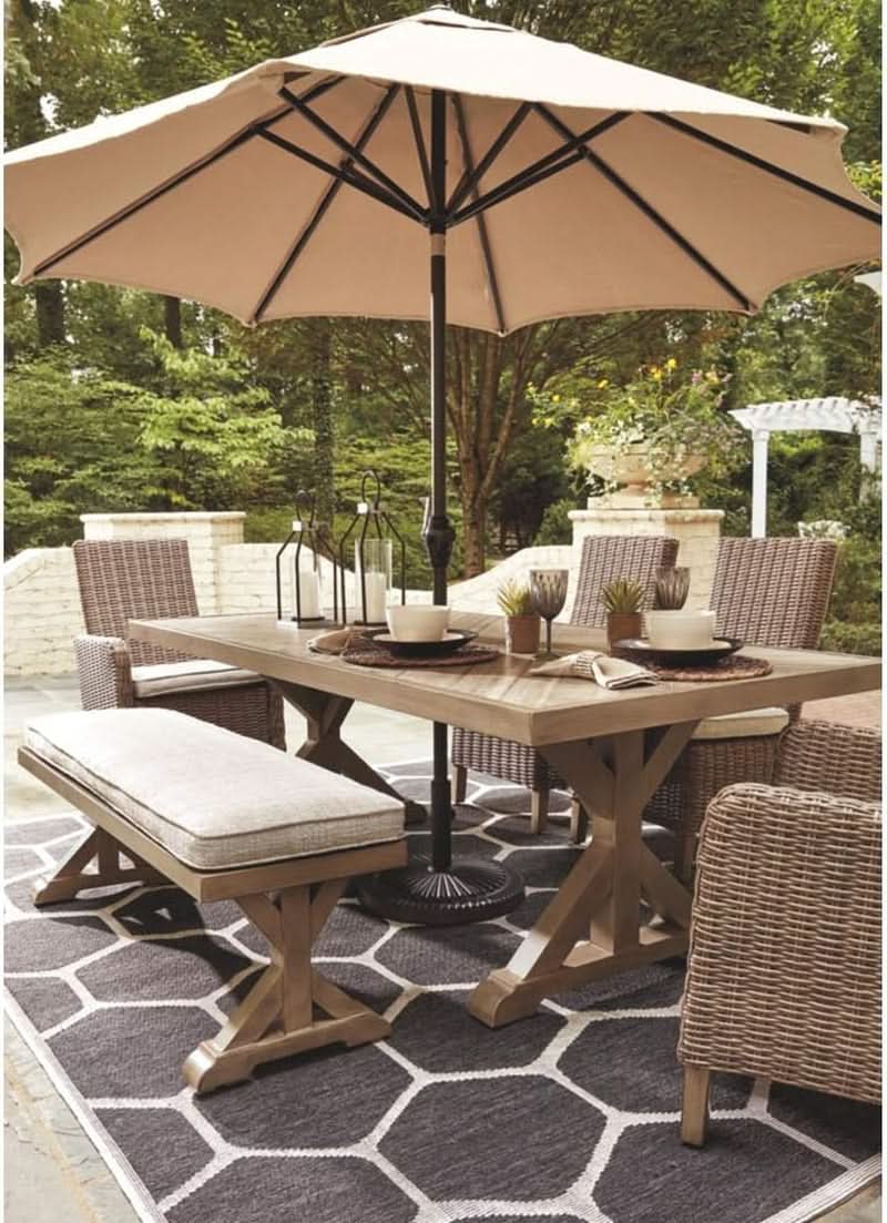 Outdoor Upholstered Dining Bench with All-Weather Foam