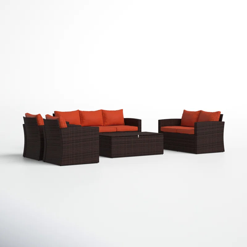 Outdoor Wicker 7 Person Seating Group With Cushions