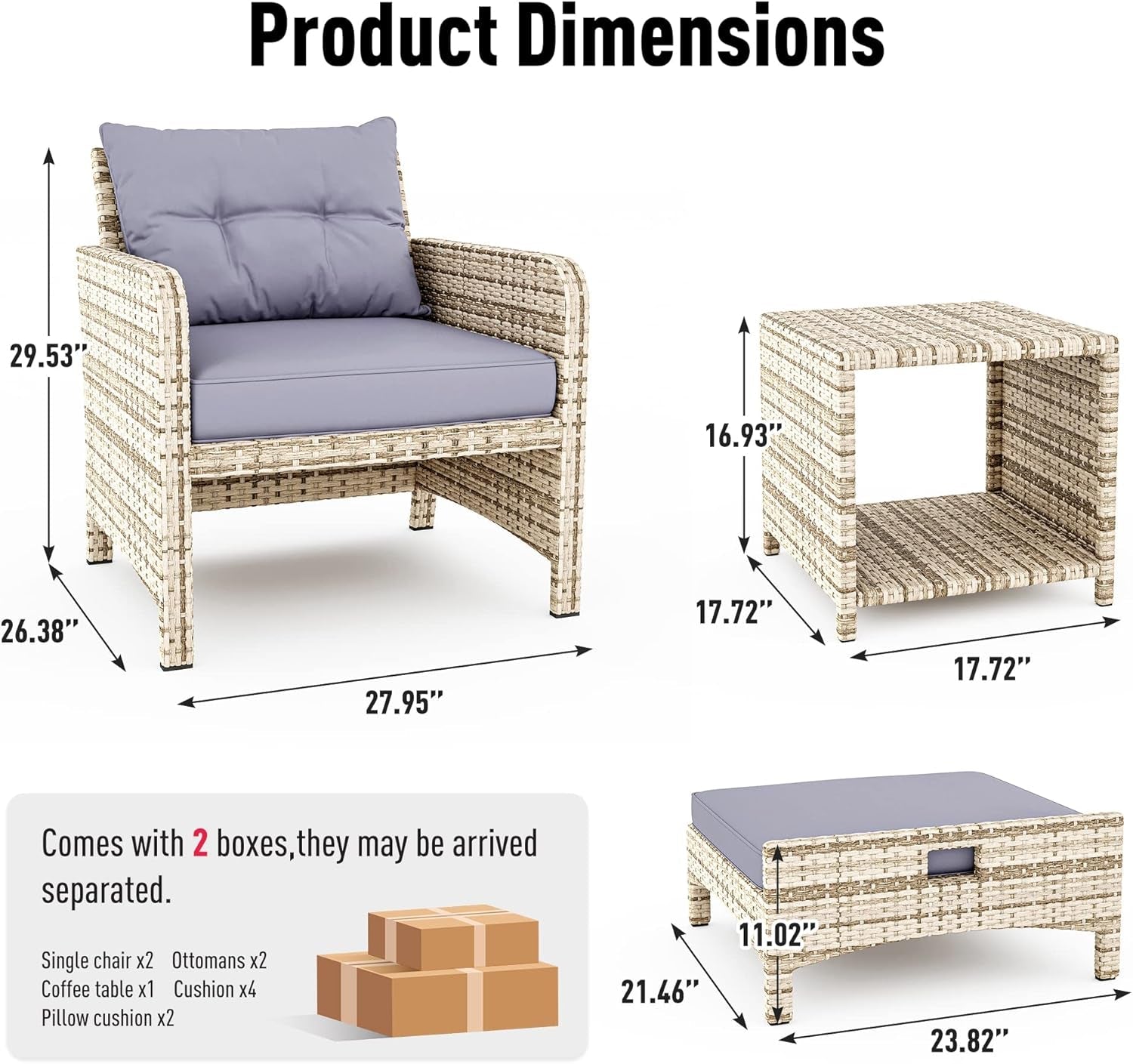 Outdoor Wicker Chair Set With Ottoman Purple Cushions