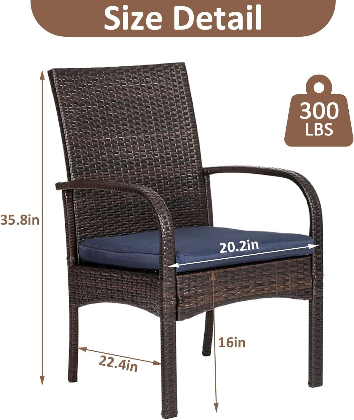 Outdoor Wicker Chair Set with Cushions for Patios