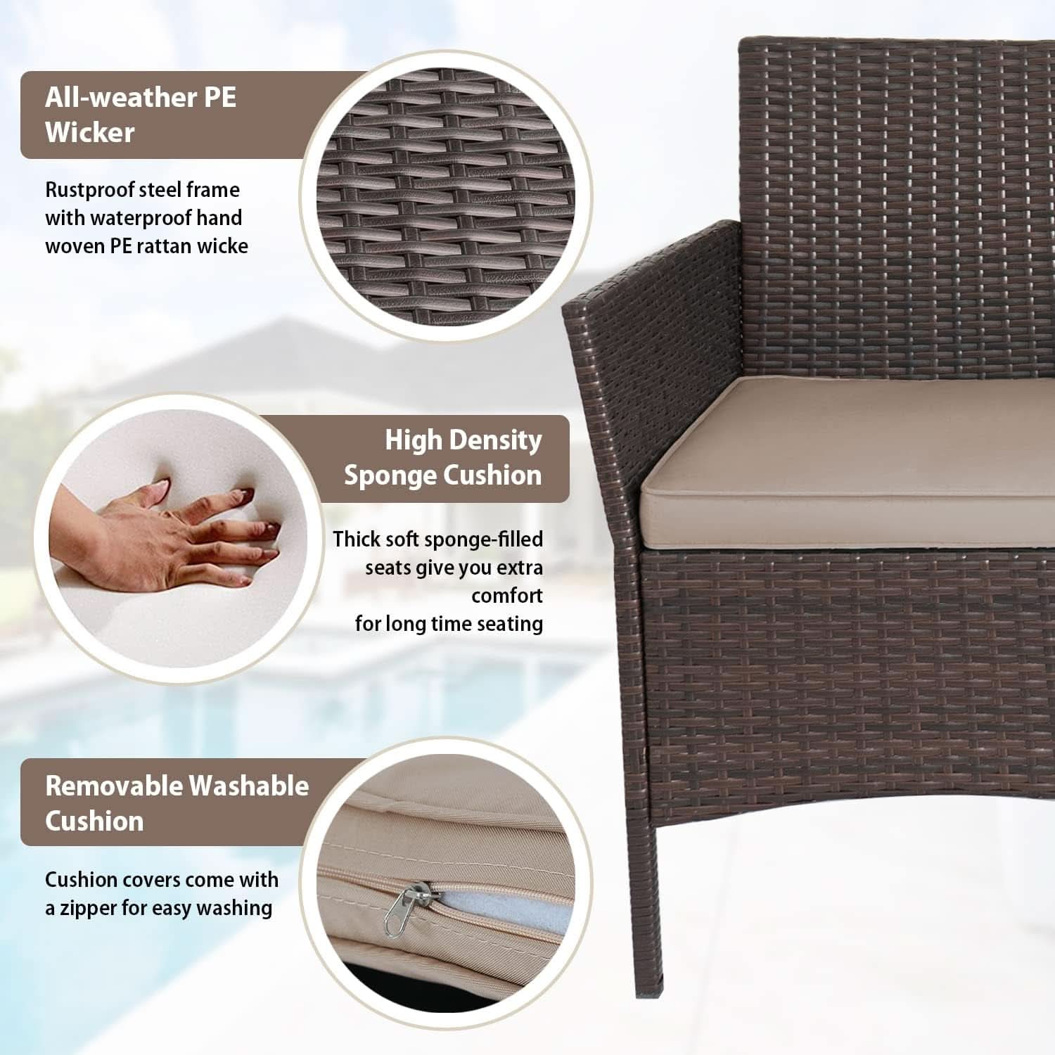 Outdoor Wicker Conversation Bistro Set With 2 Cushions