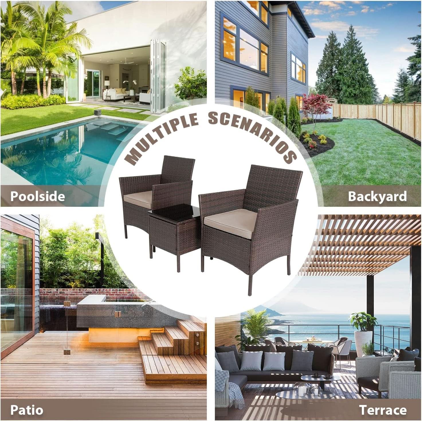 Outdoor Wicker Conversation Bistro Set With 2 Cushions