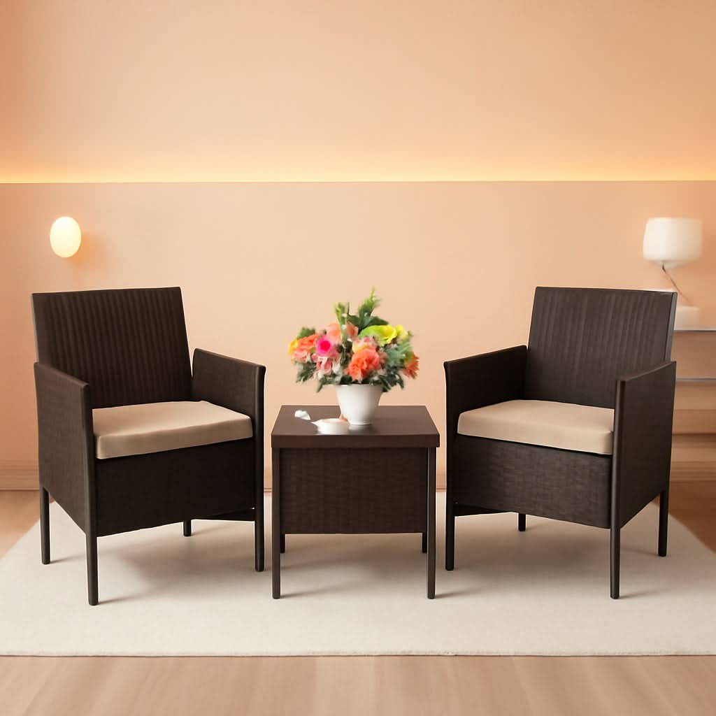 Outdoor Wicker Conversation Bistro Set With 2 Cushions