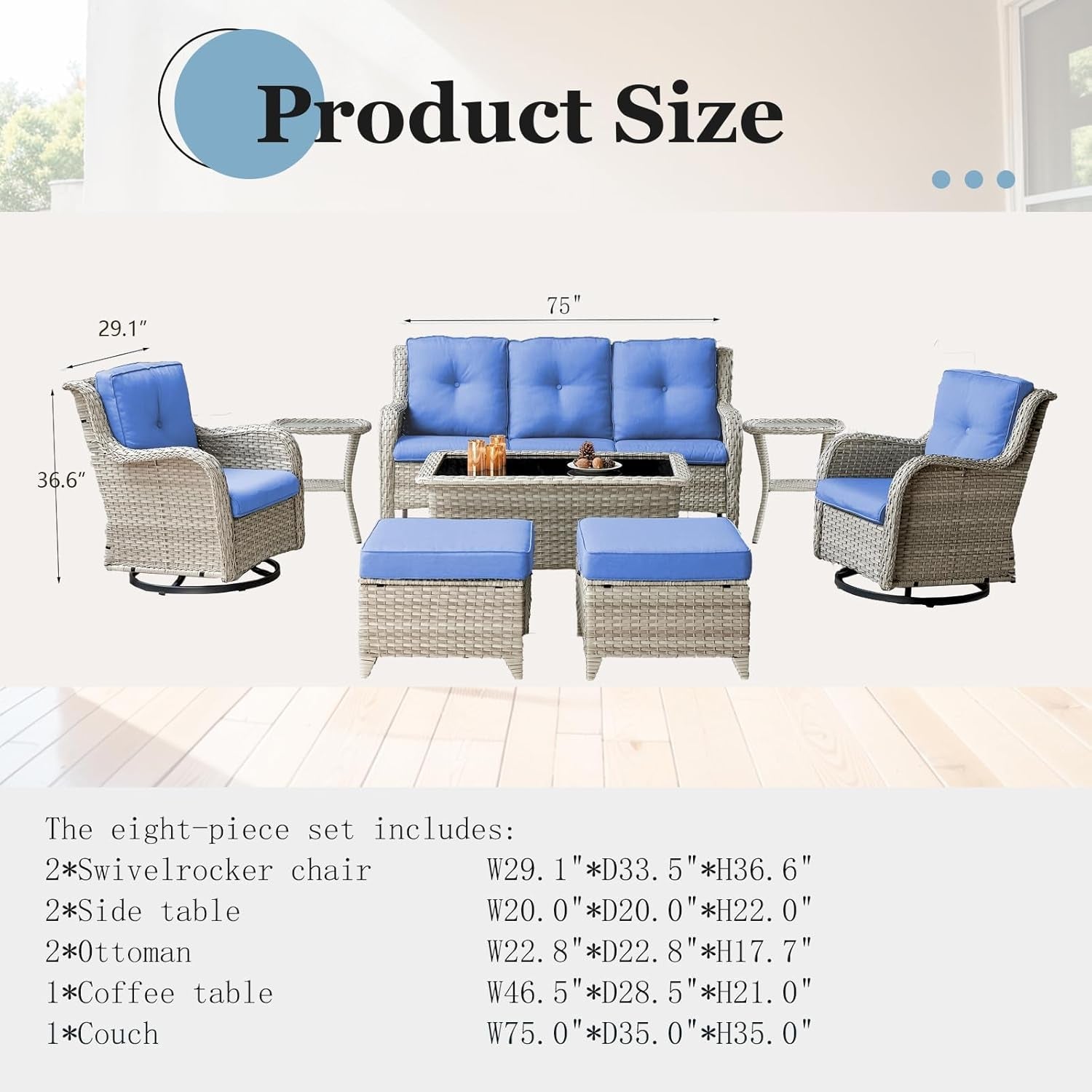 Outdoor Wicker Furniture Set with Swivel Rocker Chairs