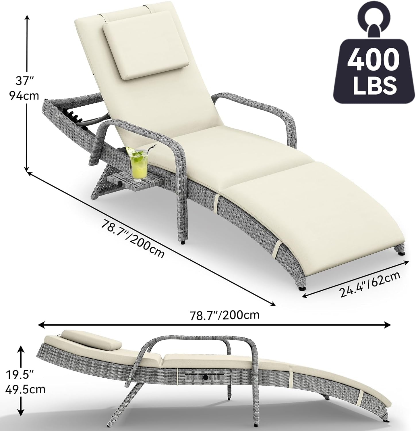 Outdoor Wicker Lounge Chair Set with Adjustable Backrest