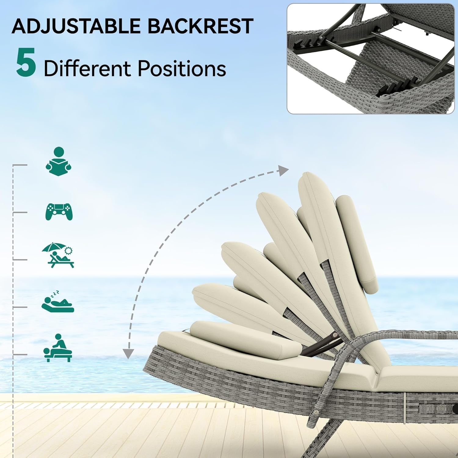 Outdoor Wicker Lounge Chair Set with Adjustable Backrest