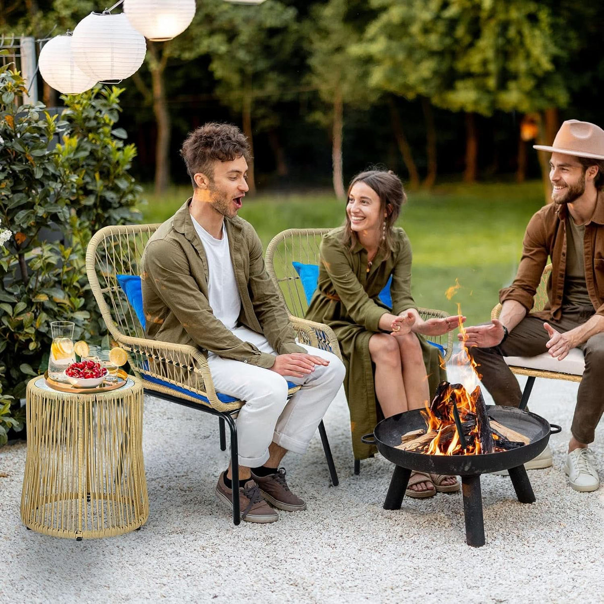 Outdoor Wicker Patio Bistro Set 3 Piece With Glass Table