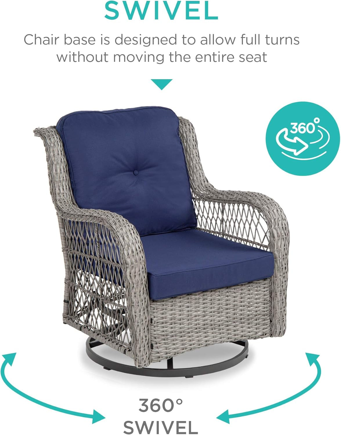 Outdoor Wicker Patio Bistro Set With 2 Swivel Chairs Navy