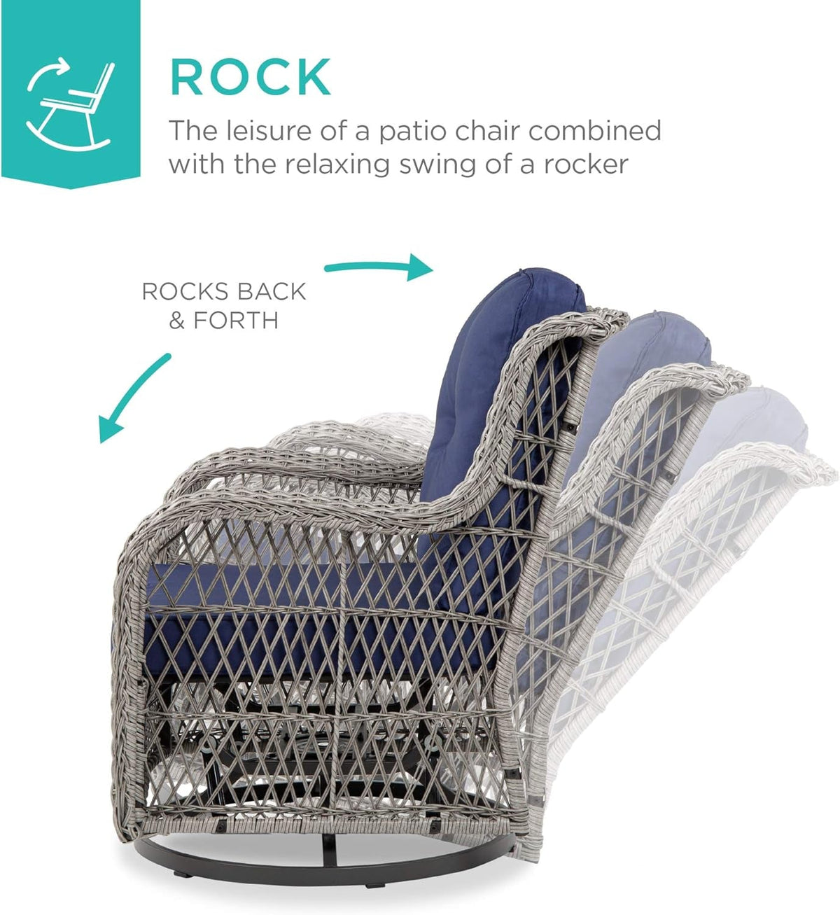 Outdoor Wicker Patio Bistro Set With 2 Swivel Chairs Navy