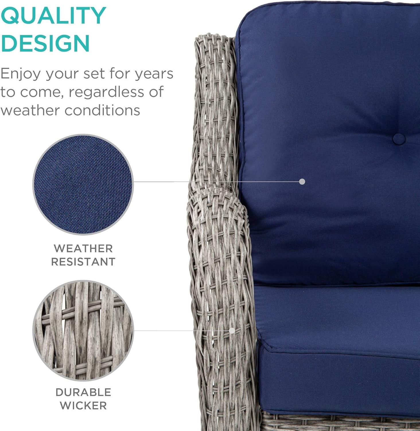 Outdoor Wicker Patio Bistro Set With 2 Swivel Chairs Navy