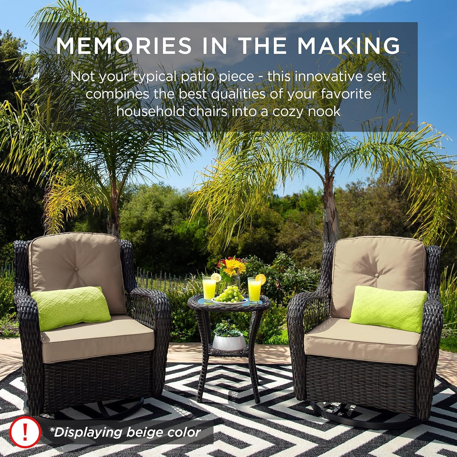 Outdoor Wicker Patio Bistro Set With 2 Swivel Chairs Navy