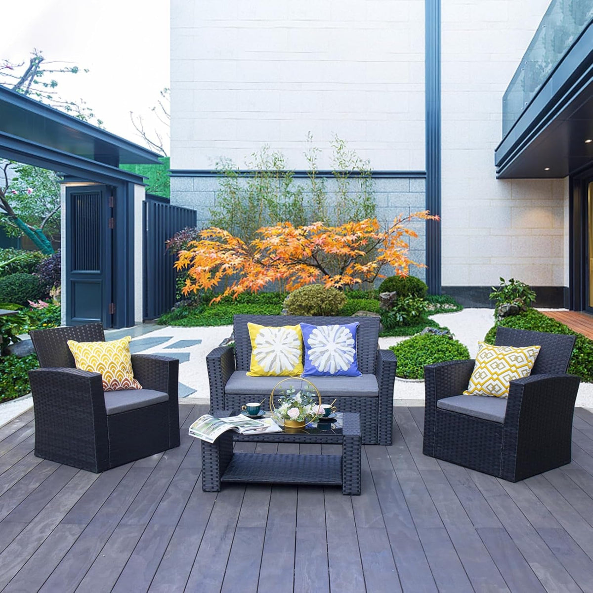 Outdoor Wicker Patio Furniture Set with Comfortable Cushions