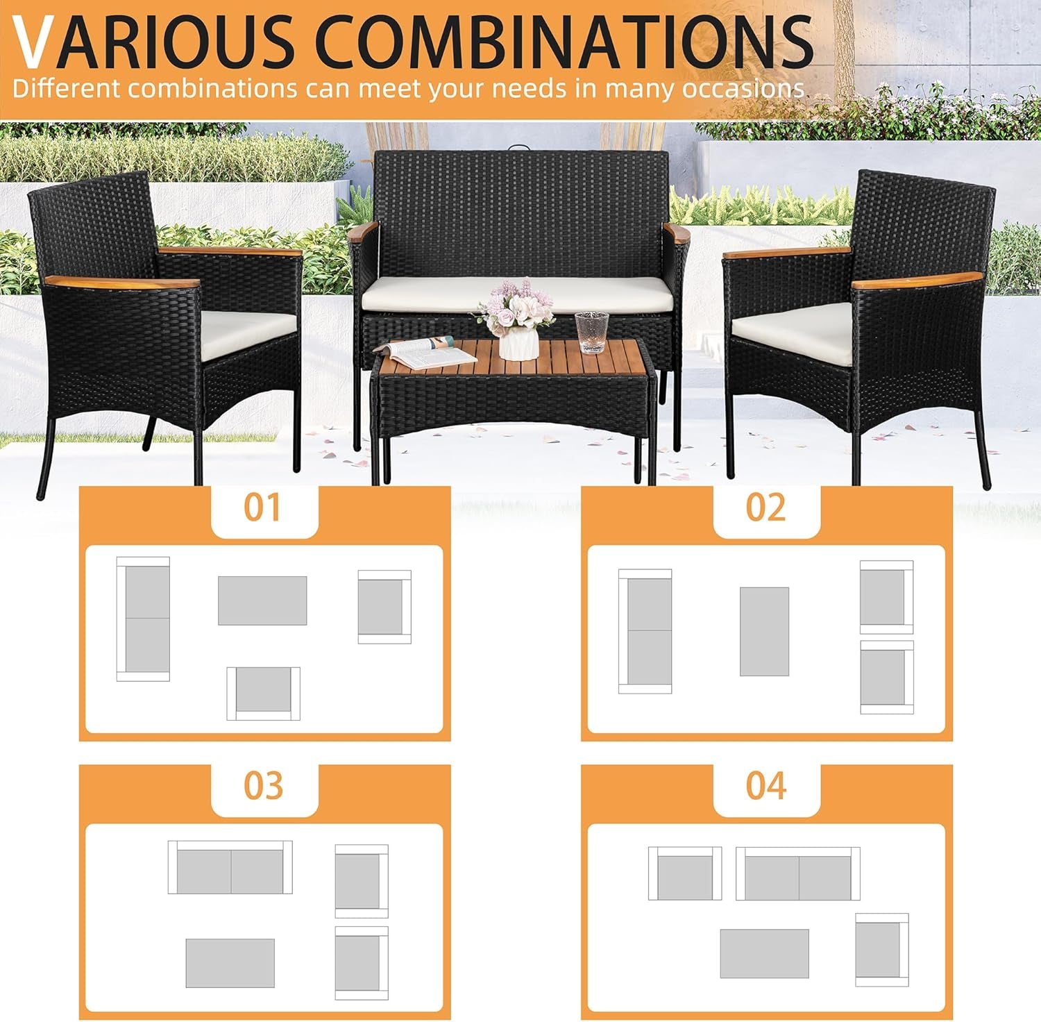 Outdoor Wicker Patio Furniture Set with Cushions