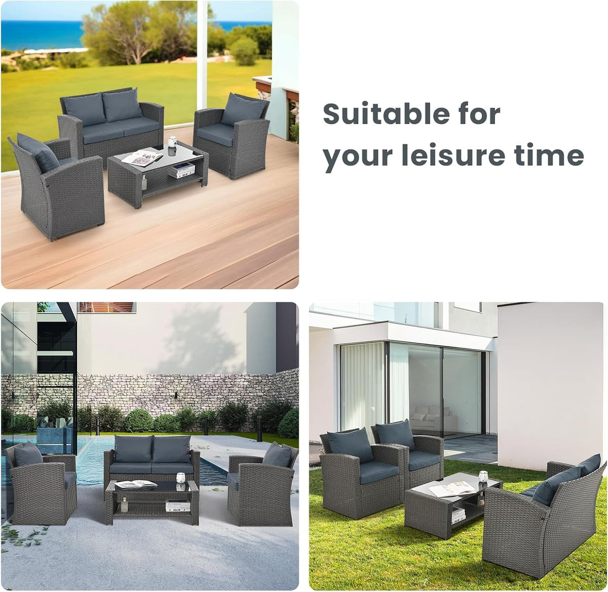 Outdoor Wicker Patio Furniture Set with Cushions and Table