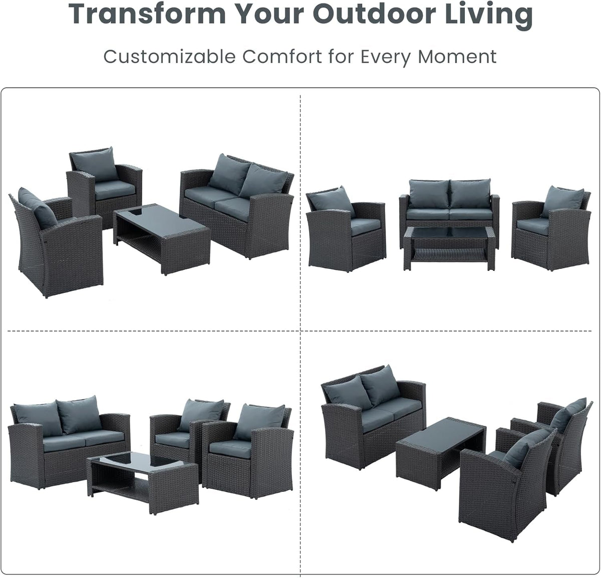 Outdoor Wicker Patio Furniture Set with Cushions and Table