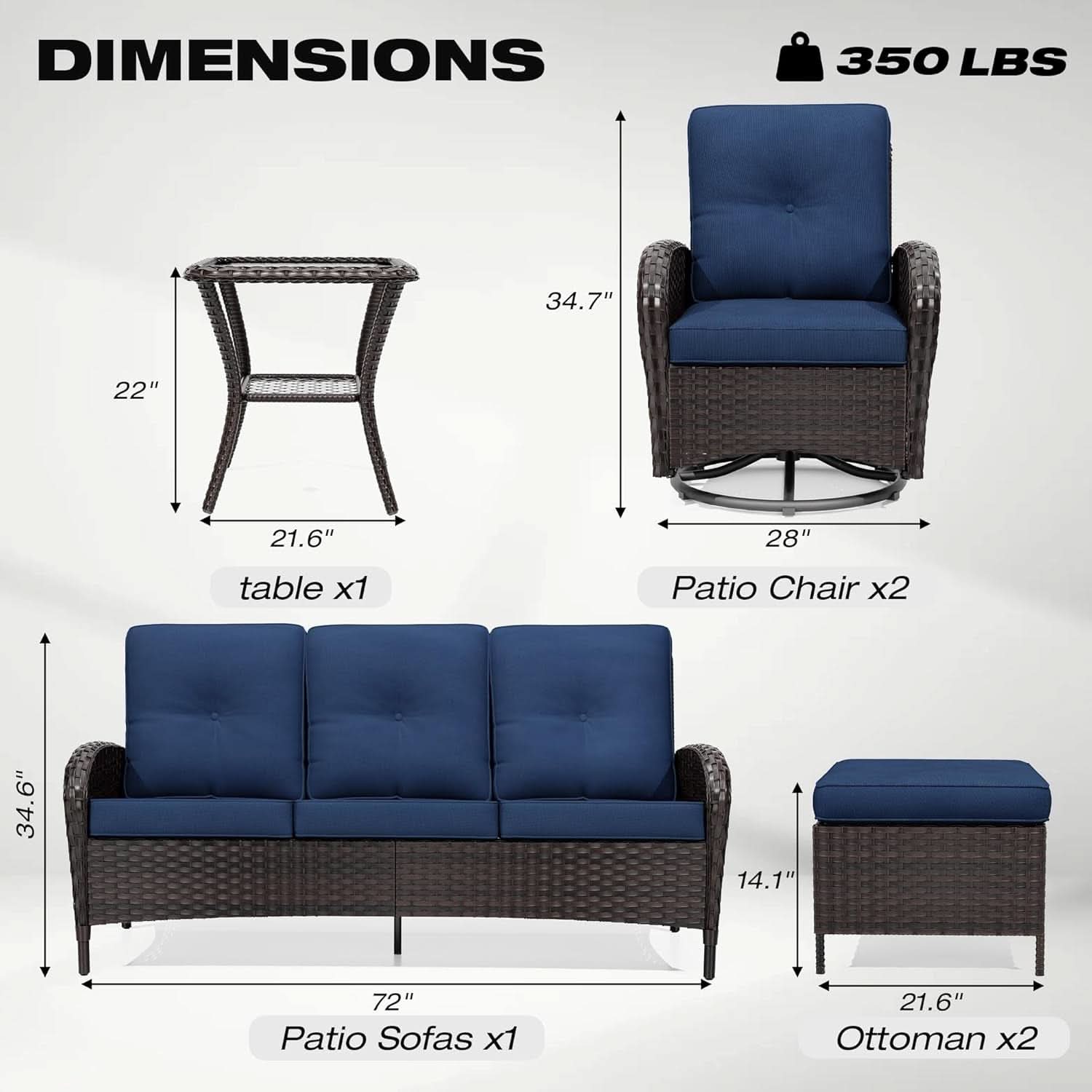 Outdoor Wicker Patio Furniture Set with Swivel Rockers