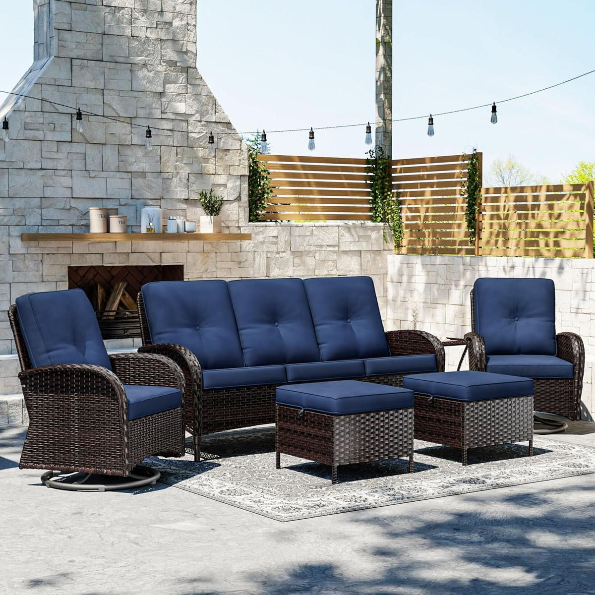 Outdoor Wicker Patio Furniture Set with Swivel Rockers