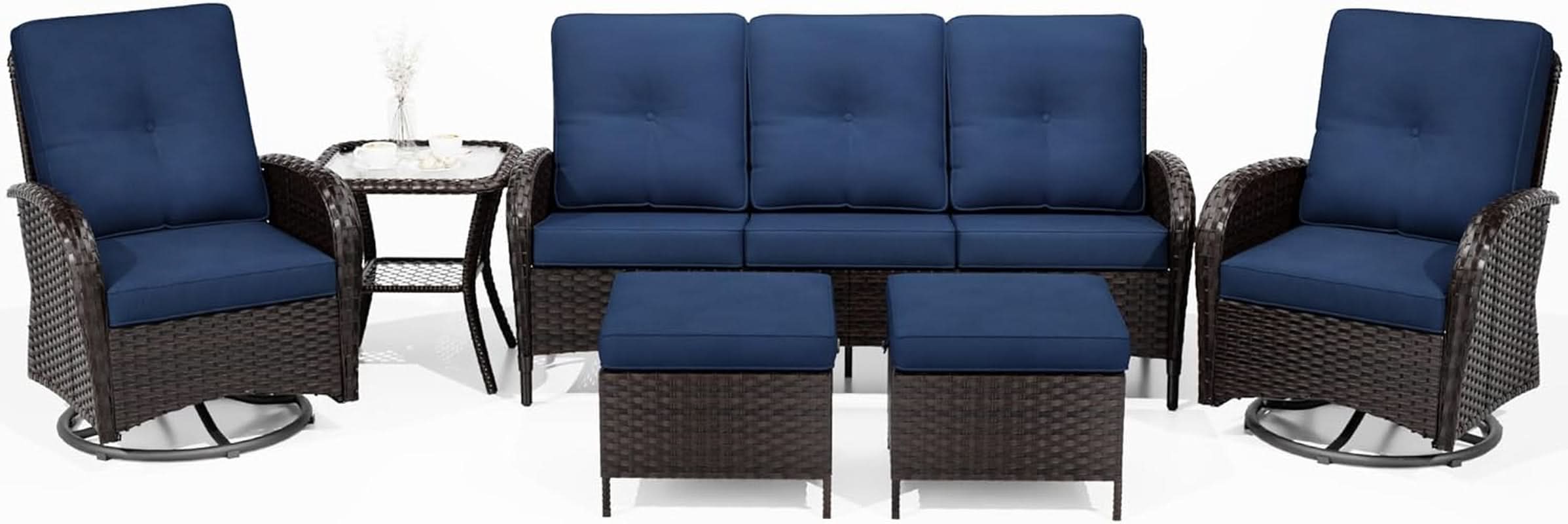 Outdoor Wicker Patio Furniture Set with Swivel Rockers